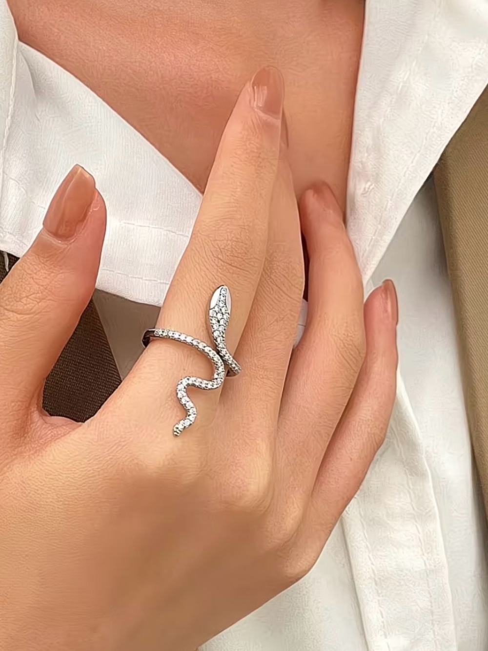 Snake Serpenti Wrap Crystal Ring - Silver Tone NWOT